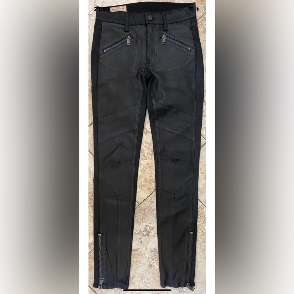 Polo Ralph Lauren Moto Zipper Skinny Leather Varick Legging Pants Black Size 26
